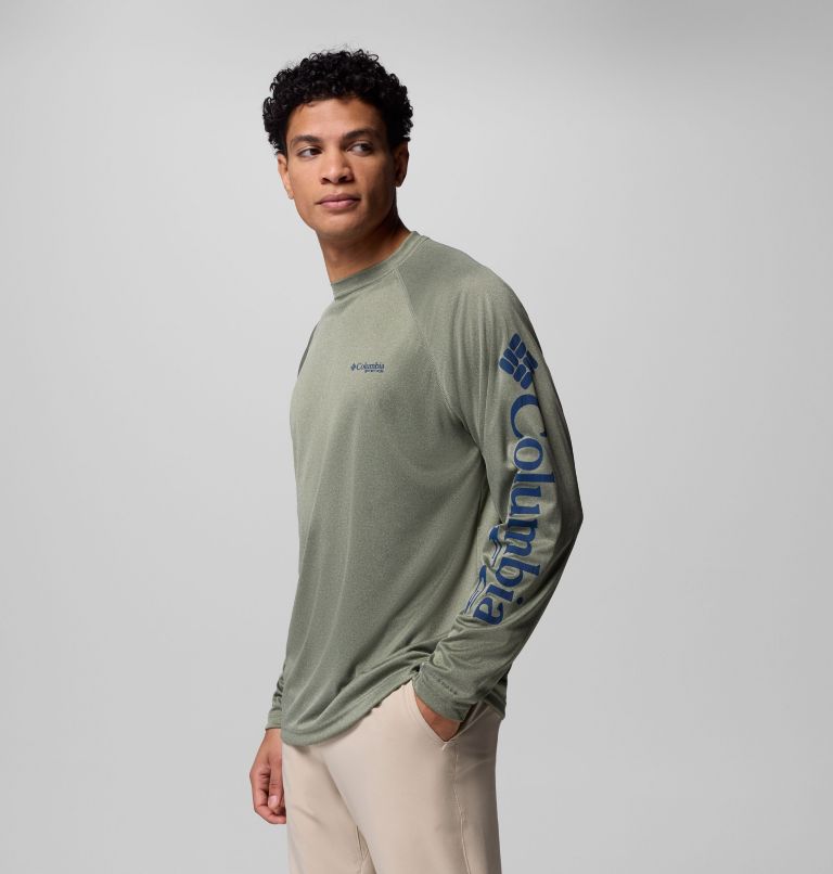 Men's PFG Terminal Tackle Long Sleeve Shirt, Color: Cypress Heather, Carbon Logo, image 4
