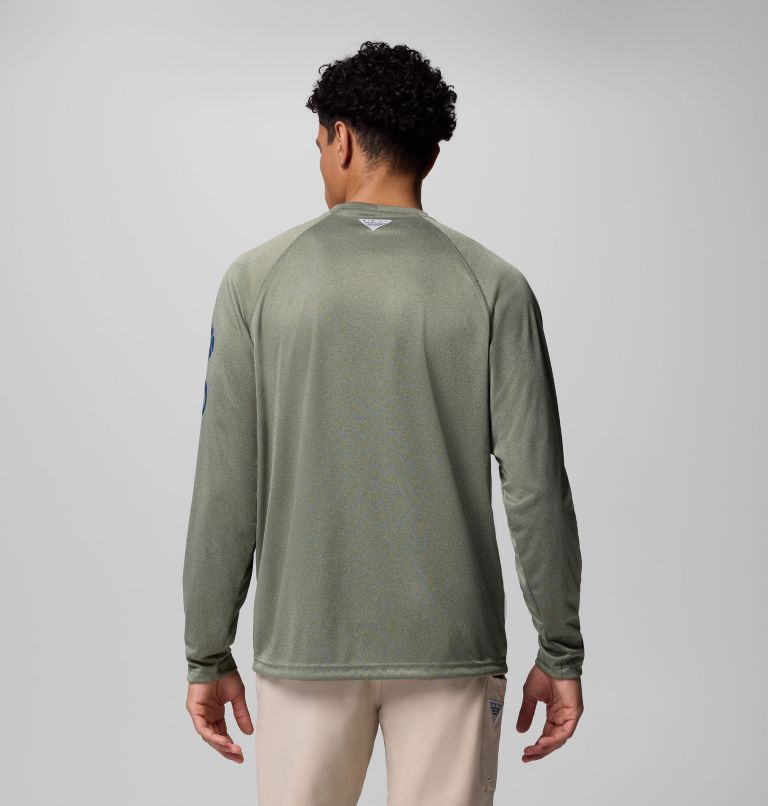 Men's PFG Terminal Tackle Long Sleeve Shirt, Color: Cypress Heather, Carbon Logo, image 3
