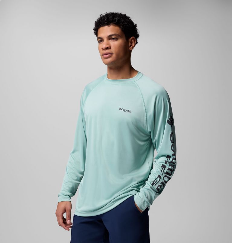 Men's PFG Terminal Tackle Long Sleeve Shirt, Color: Misty Jade, Shark Logo, image 4