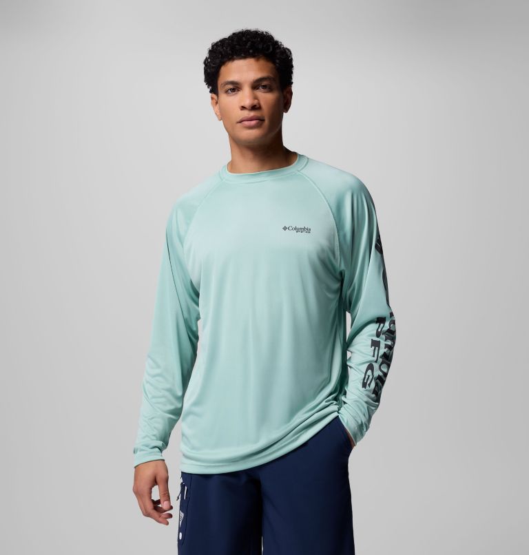 Men's PFG Terminal Tackle Long Sleeve Shirt, Color: Misty Jade, Shark Logo, image 1