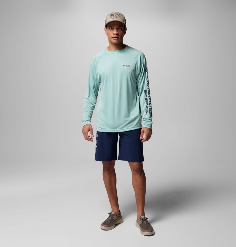 Men's PFG Terminal Tackle Long Sleeve Shirt, Color: Misty Jade, Shark Logo, image 2