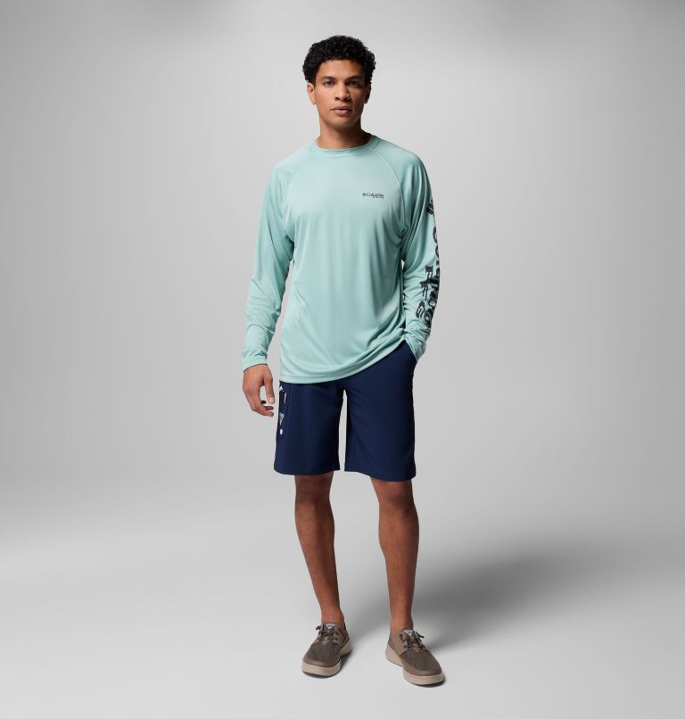 Men's PFG Terminal Tackle Long Sleeve Shirt, Color: Misty Jade, Shark Logo, image 8