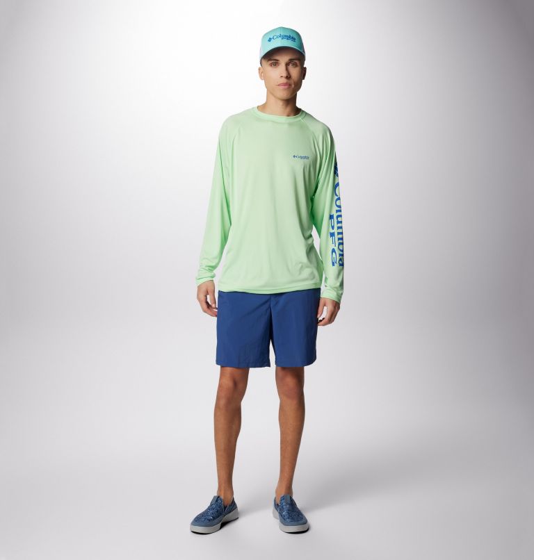 Men's PFG Terminal Tackle Long Sleeve Shirt, Color: Key West, Vivid Blue Logo, image 3