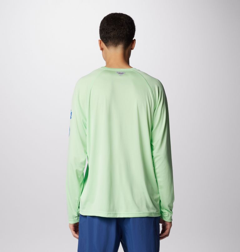 Men's PFG Terminal Tackle Long Sleeve Shirt, Color: Key West, Vivid Blue Logo, image 2