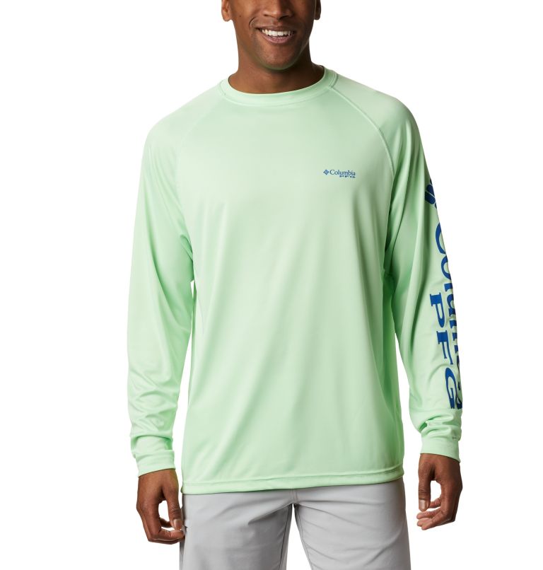 Men’s PFG Terminal Tackle Long Sleeve Shirt, Color: Key West, Vivid Blue Logo, image 1