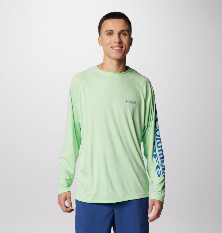 Men's PFG Terminal Tackle Long Sleeve Shirt, Color: Key West, Vivid Blue Logo, image 1