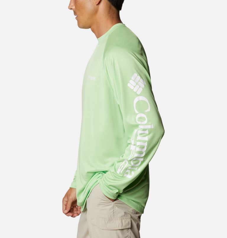 Men's PFG Terminal Tackle Long Sleeve Shirt, Color: Lime Glow, White Logo, image 3