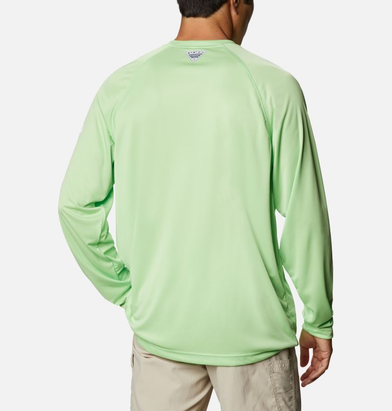 Men's PFG Terminal Tackle Long Sleeve Shirt, Color: Lime Glow, White Logo, image 2