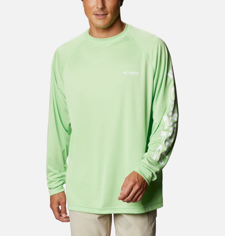 Men's PFG Terminal Tackle Long Sleeve Shirt, Color: Lime Glow, White Logo, image 1