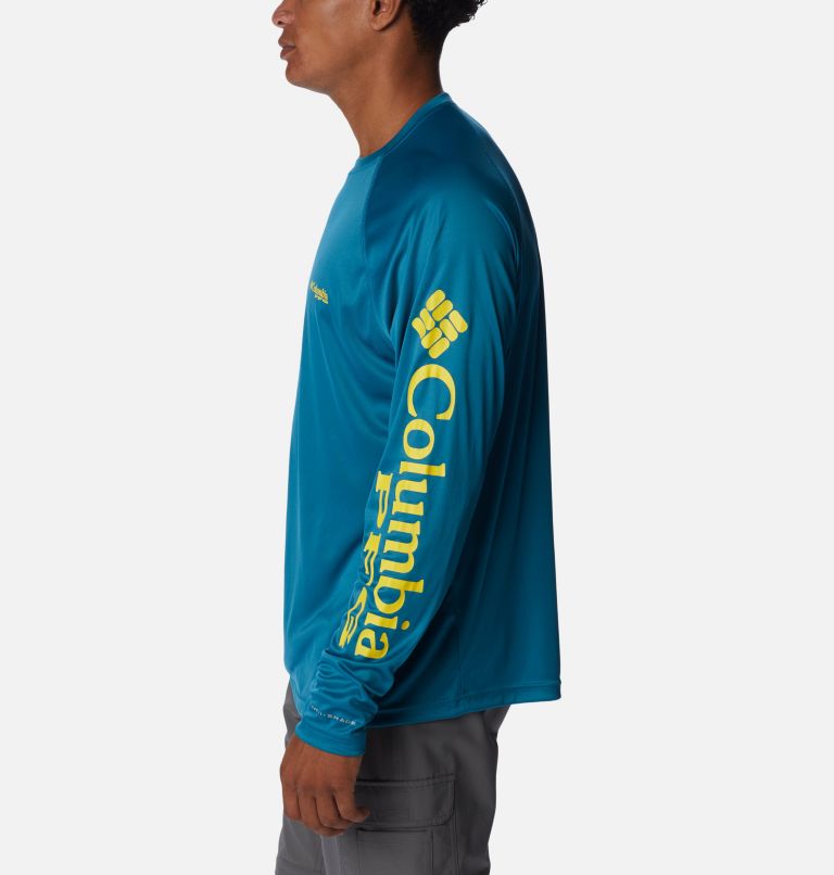Thumbnail: Men’s PFG Terminal Tackle Long Sleeve Shirt, Color: Deep Marine, Laser Lemon Logo, image 3