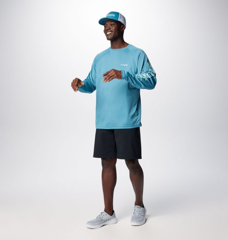 Men's PFG Terminal Tackle Long Sleeve Shirt, Color: Canyon Blue, Icy Morn Logo, image 3