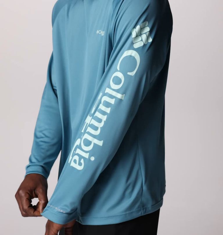 Men's PFG Terminal Tackle Long Sleeve Shirt, Color: Canyon Blue, Icy Morn Logo