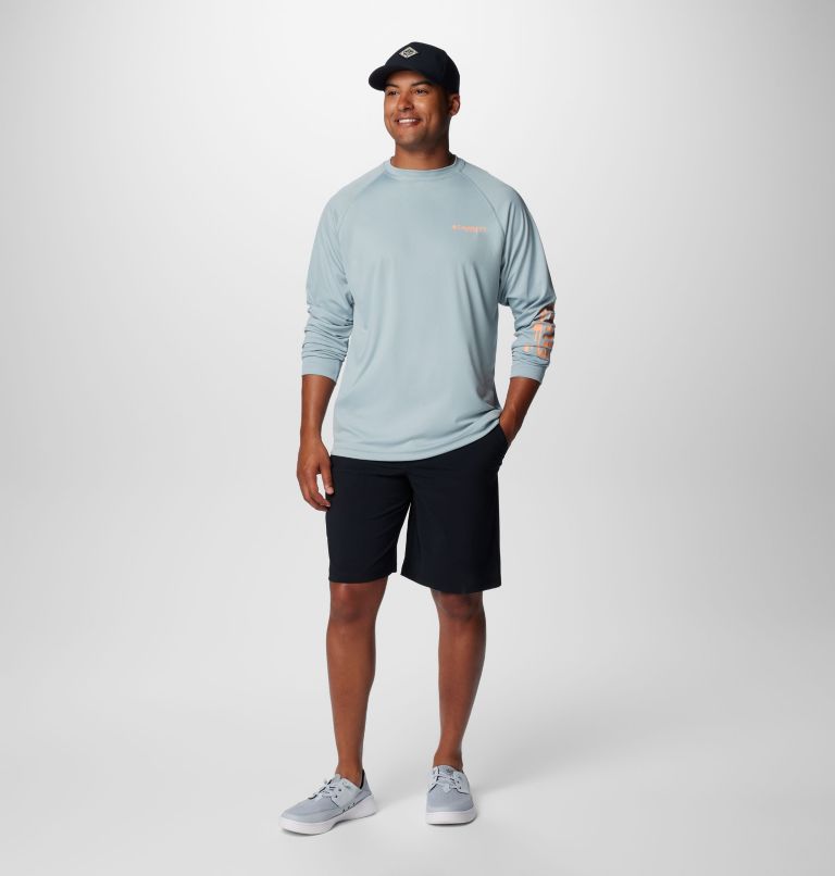 Men's PFG Terminal Tackle Long Sleeve Shirt, Color: Crushed Blue, Bright Nectar Logo, image 3