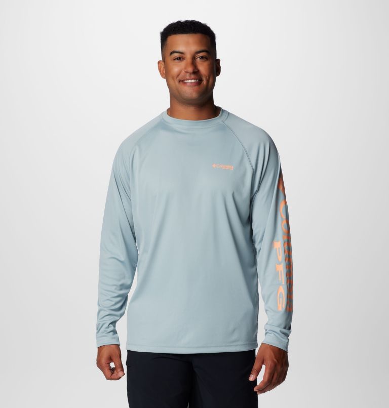 Men's PFG Terminal Tackle Long Sleeve Shirt, Color: Crushed Blue, Bright Nectar Logo, image 1