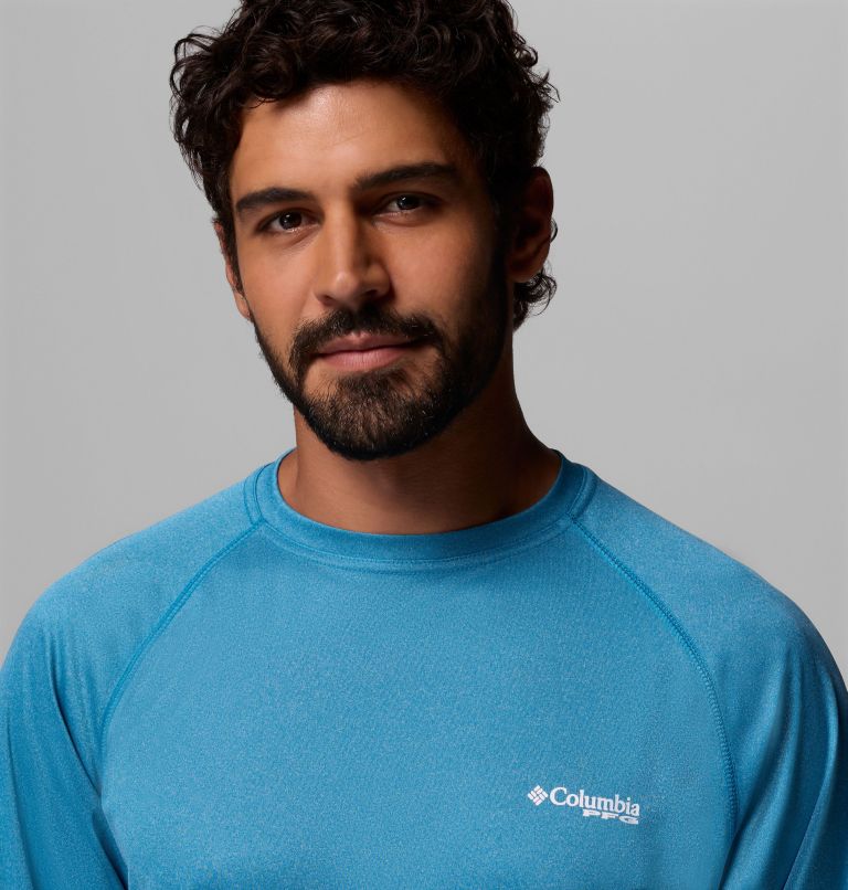 Men's PFG Terminal Tackle Long Sleeve Shirt, Color: Blue Echo Heather, White Logo, image 5