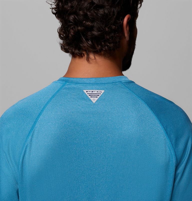 Men's PFG Terminal Tackle Long Sleeve Shirt, Color: Blue Echo Heather, White Logo, image 6