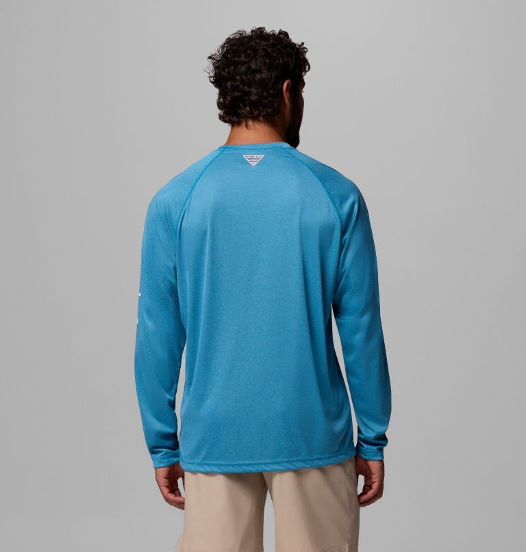 Men's PFG Terminal Tackle Long Sleeve Shirt, Color: Blue Echo Heather, White Logo, image 3