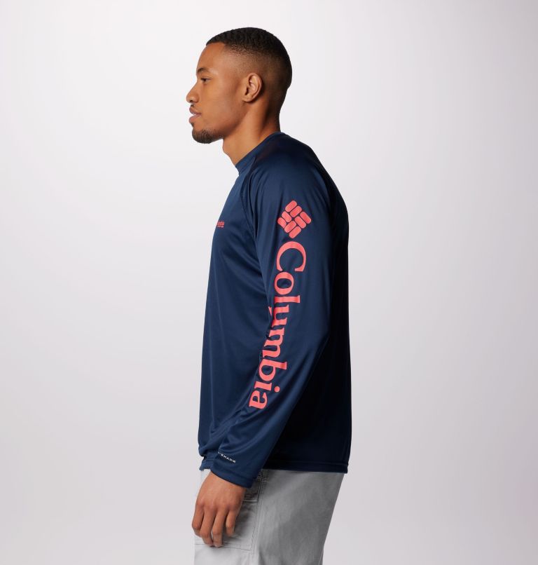 Men's PFG Terminal Tackle Long Sleeve Shirt, Color: Collegiate Navy, Sunset Red Logo, image 4
