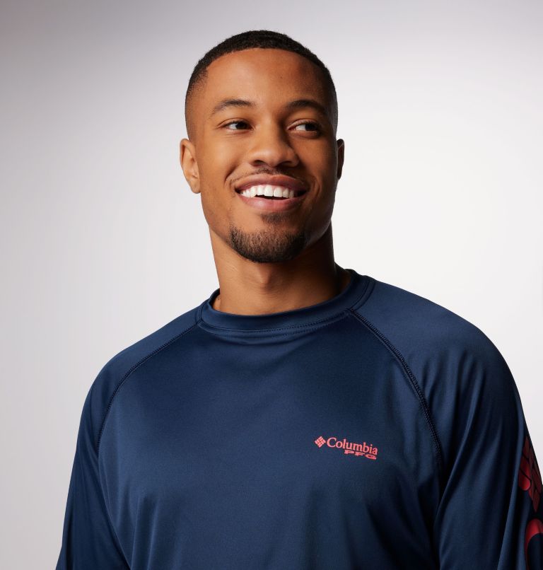 Men's PFG Terminal Tackle Long Sleeve Shirt, Color: Collegiate Navy, Sunset Red Logo, image 5