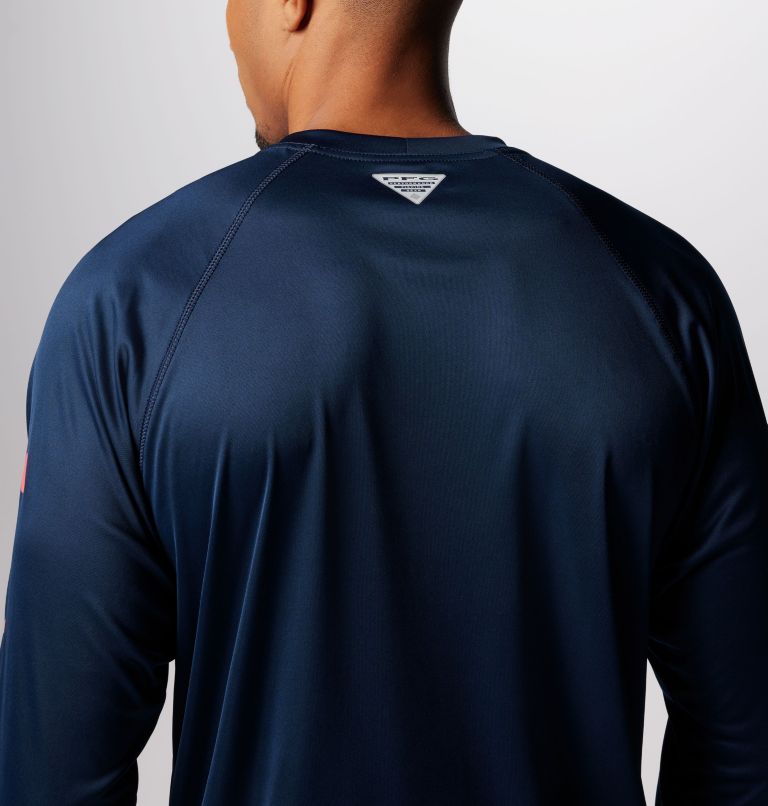 Men's PFG Terminal Tackle Long Sleeve Shirt, Color: Collegiate Navy, Sunset Red Logo, image 6
