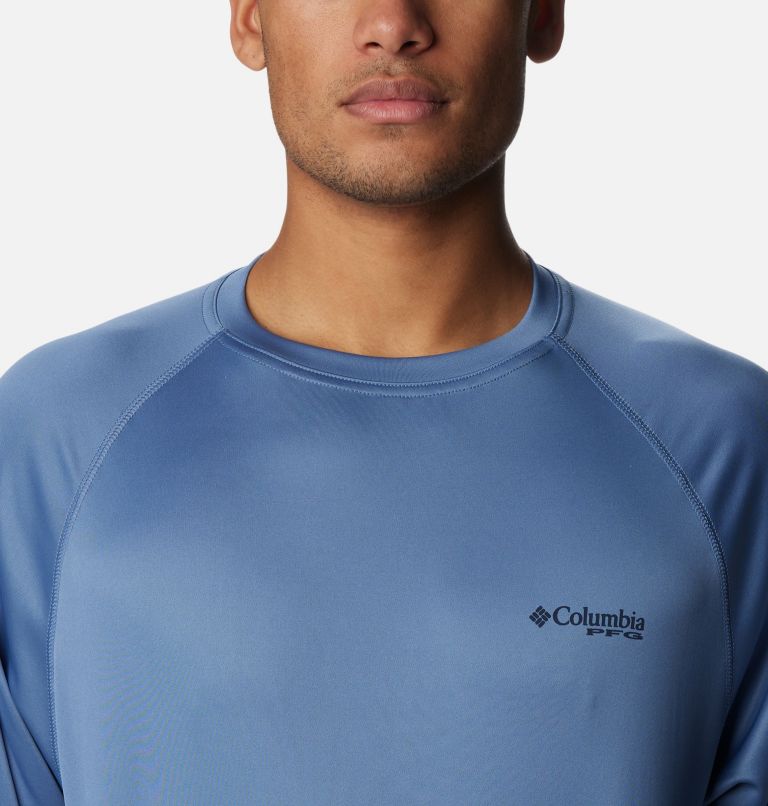 Men’s PFG Terminal Tackle Long Sleeve Shirt, Color: Bluestone, Collegiate Navy Logo, image 4