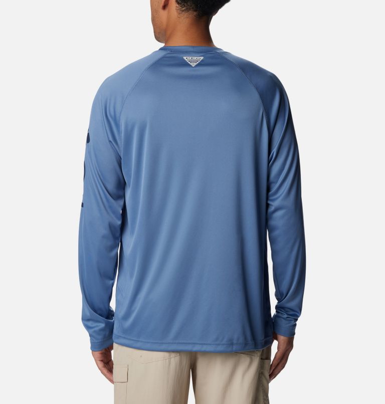 Men’s PFG Terminal Tackle Long Sleeve Shirt, Color: Bluestone, Collegiate Navy Logo, image 2