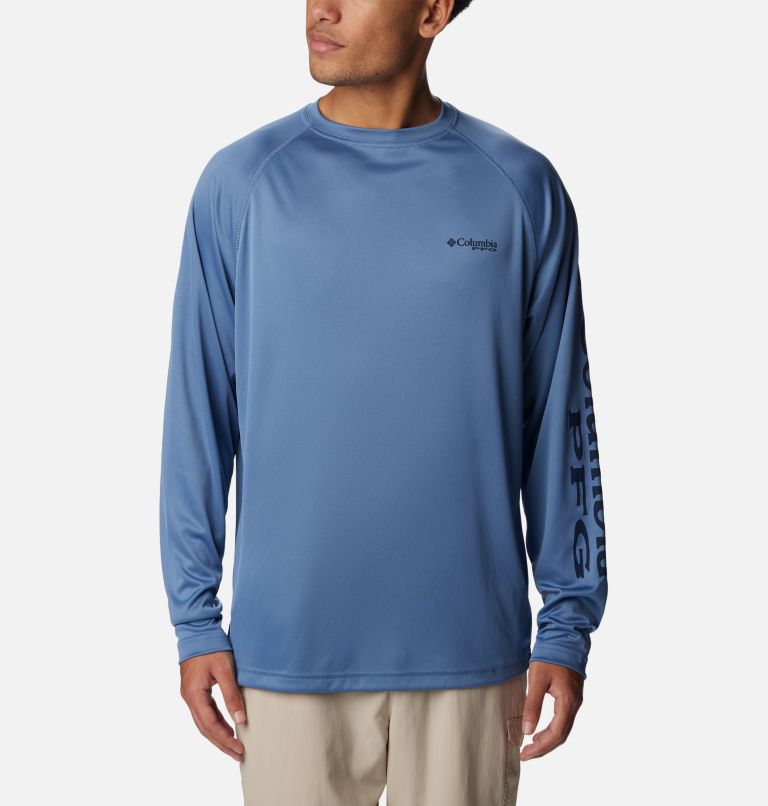 Thumbnail: Men’s PFG Terminal Tackle Long Sleeve Shirt, Color: Bluestone, Collegiate Navy Logo, image 1