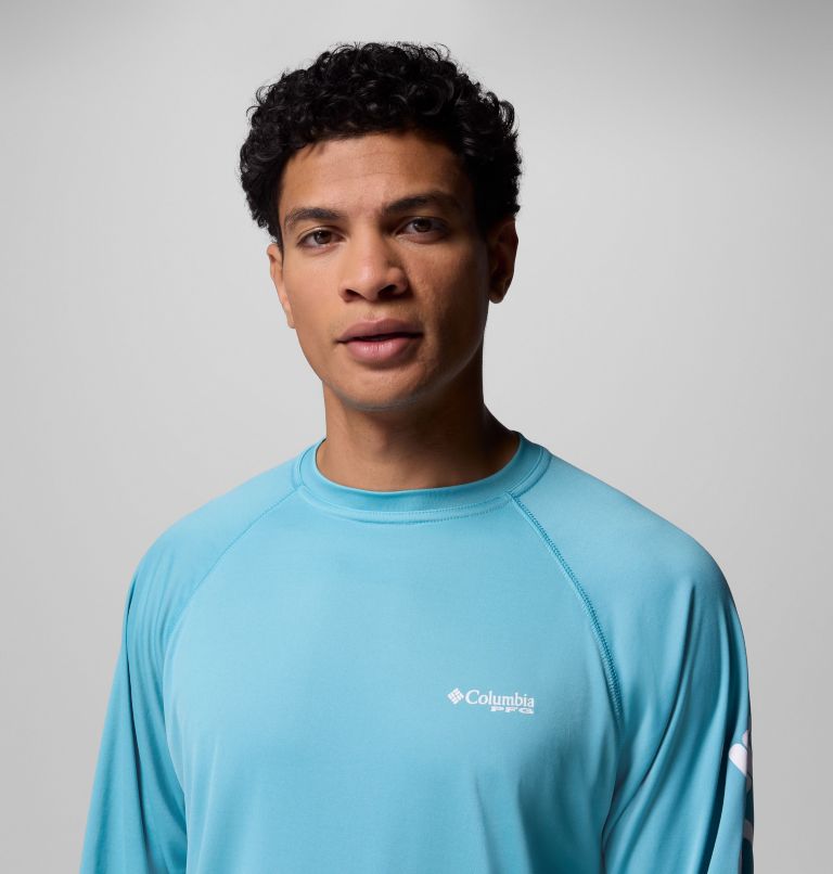 Men's PFG Terminal Tackle Long Sleeve Shirt, Color: Vintage Blue, White Logo, image 5