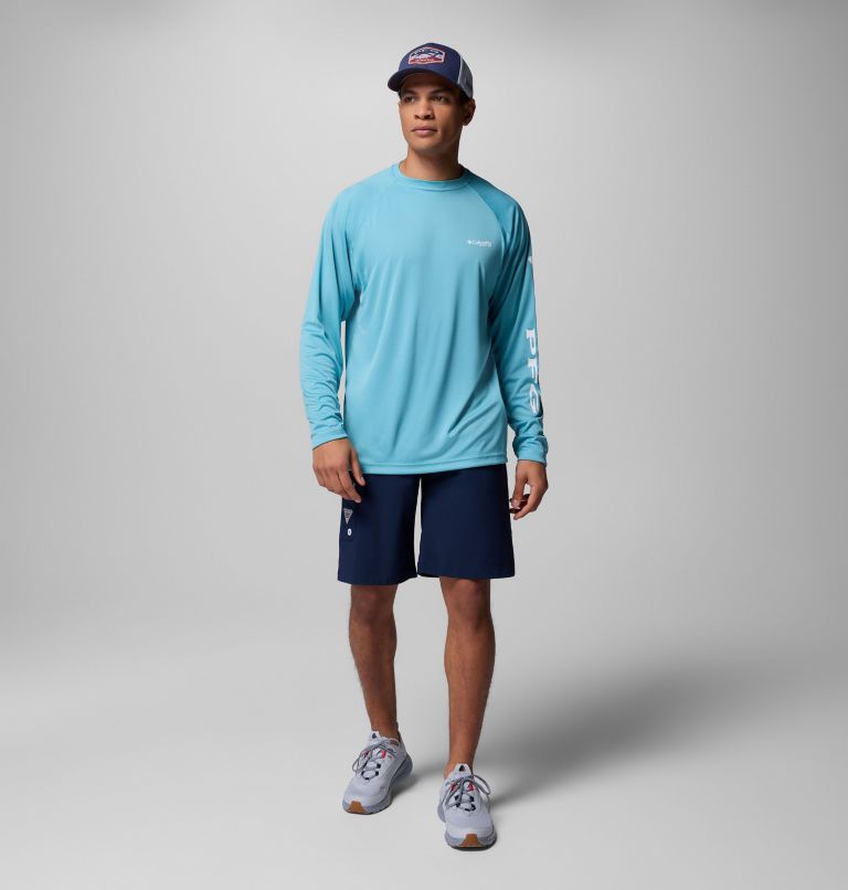 Men's PFG Terminal Tackle Long Sleeve Shirt, Color: Vintage Blue, White Logo, image 7