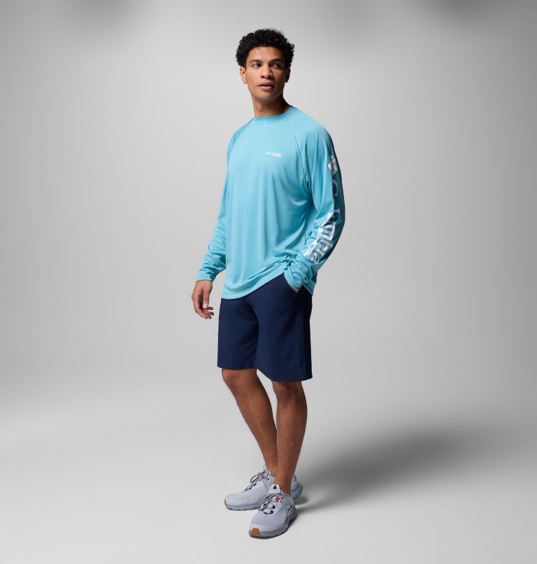 Men's PFG Terminal Tackle Long Sleeve Shirt, Color: Vintage Blue, White Logo, image 9