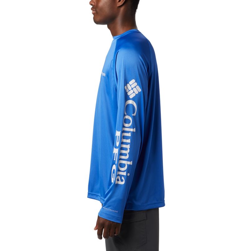 Thumbnail: Men’s PFG Terminal Tackle Long Sleeve Shirt, Color: Vivid Blue, Cool Grey Logo, image 3