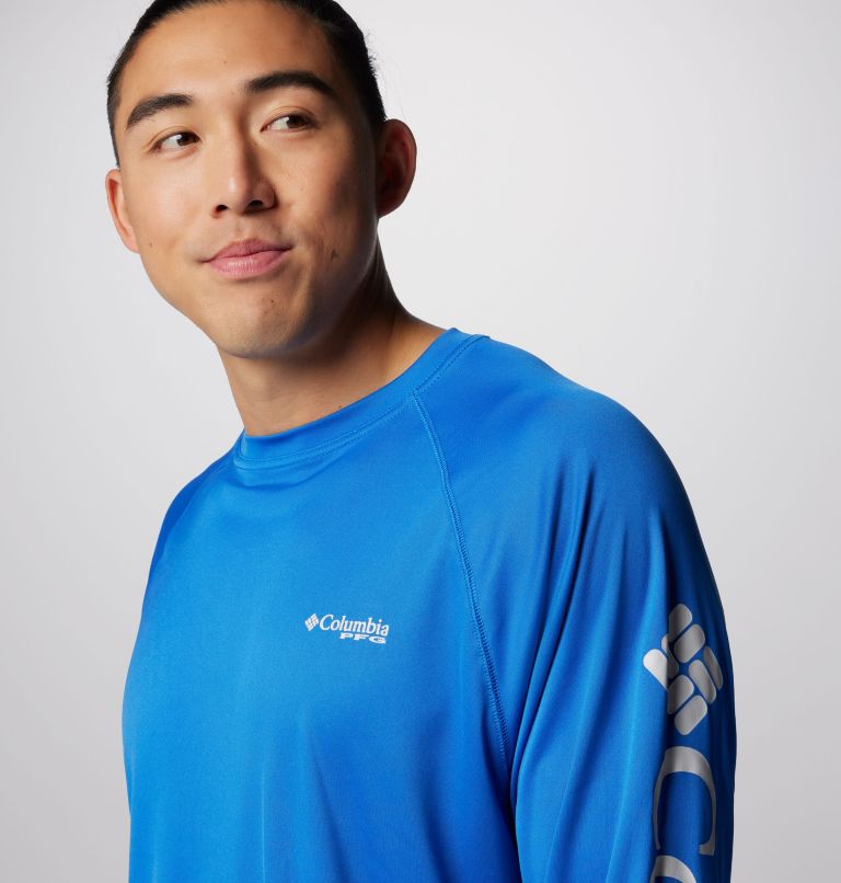Men's PFG Terminal Tackle Long Sleeve Shirt, Color: Vivid Blue, Cool Grey Logo, image 5