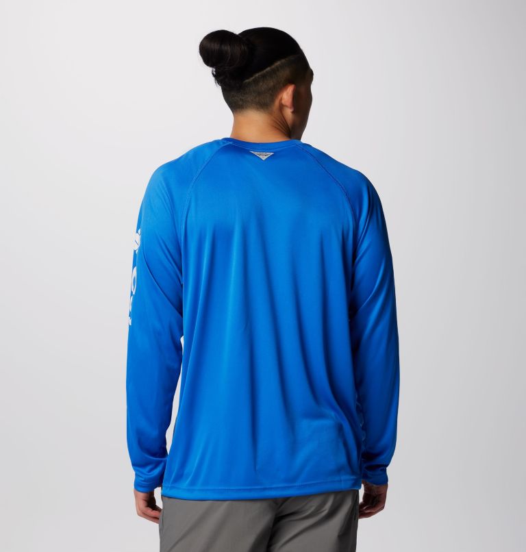 Men's PFG Terminal Tackle Long Sleeve Shirt, Color: Vivid Blue, Cool Grey Logo, image 2