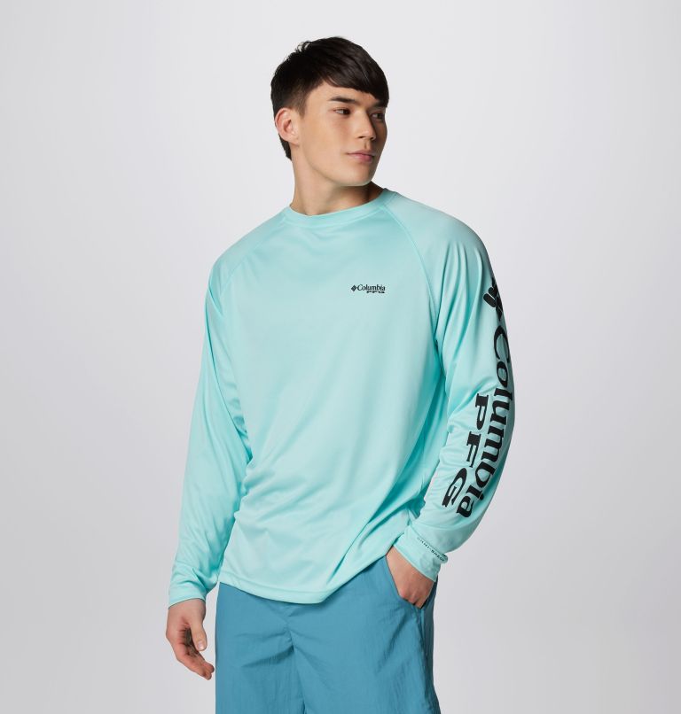 Men's PFG Terminal Tackle Long Sleeve Shirt, Color: Gulf Stream, Black Logo, image 4