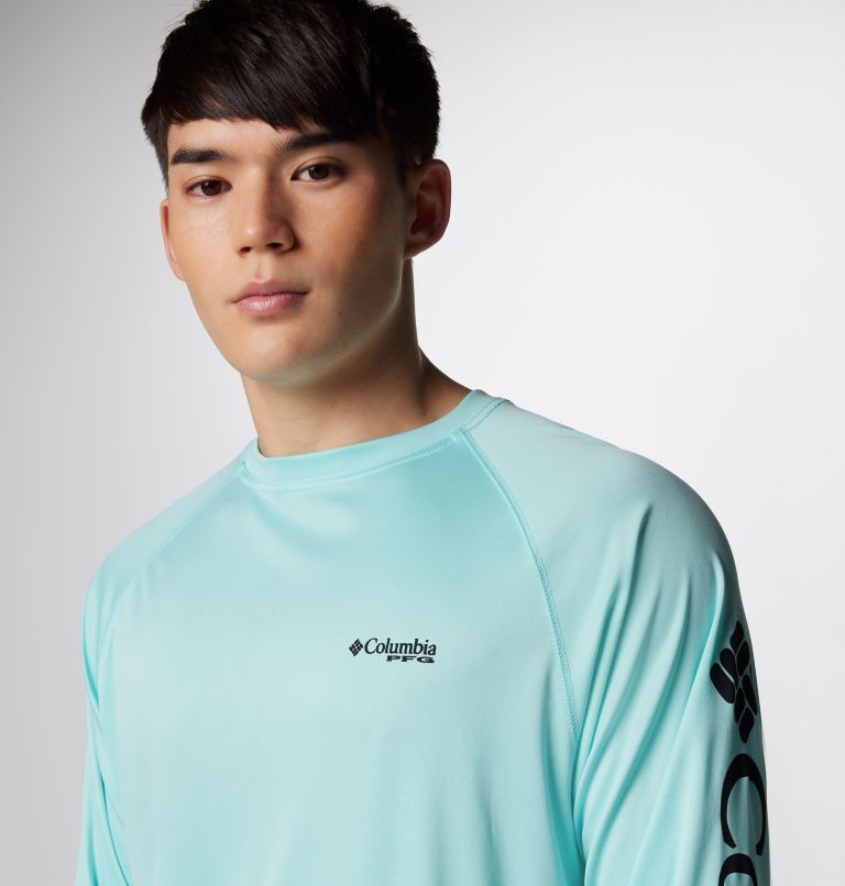 Men's PFG Terminal Tackle Long Sleeve Shirt, Color: Gulf Stream, Black Logo, image 5