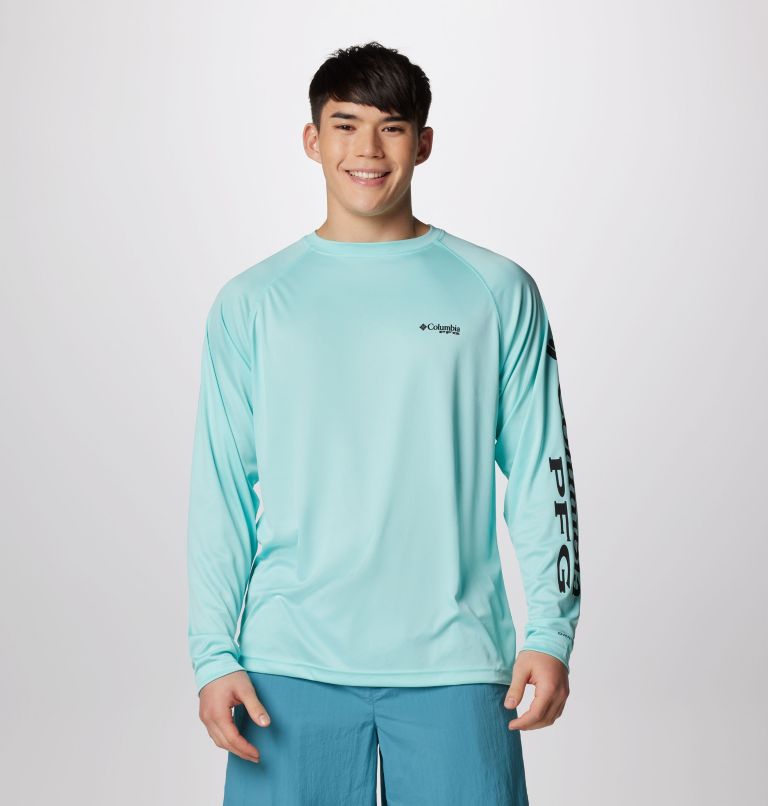 Men's PFG Terminal Tackle Long Sleeve Shirt, Color: Gulf Stream, Black Logo, image 1
