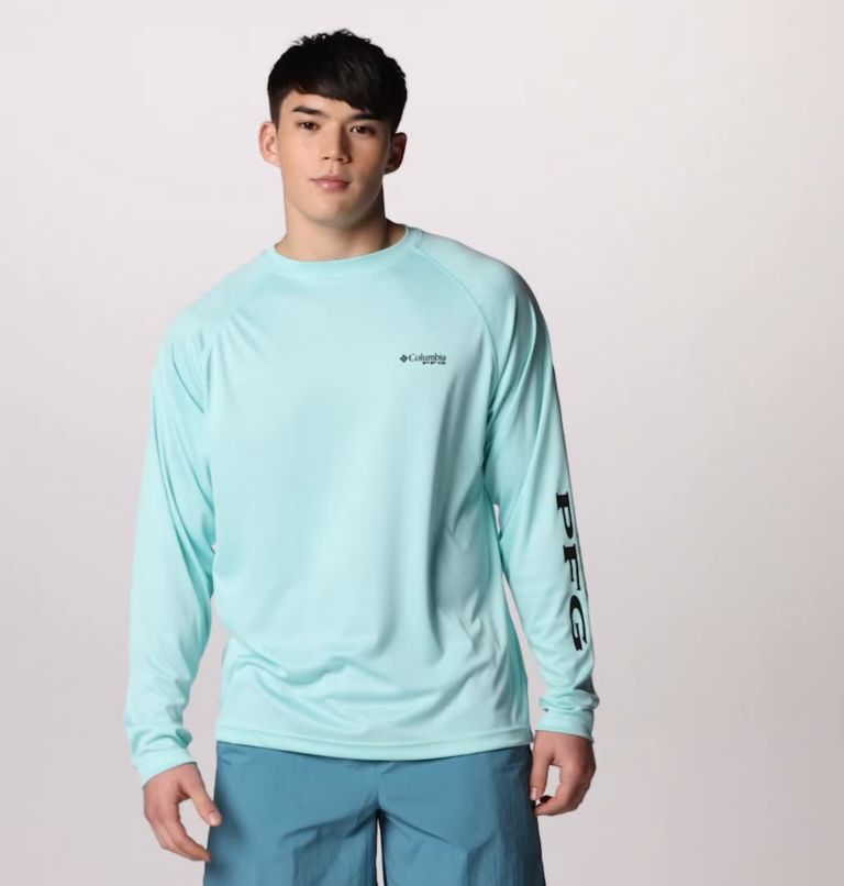 Men's PFG Terminal Tackle Long Sleeve Shirt, Color: Gulf Stream, Black Logo