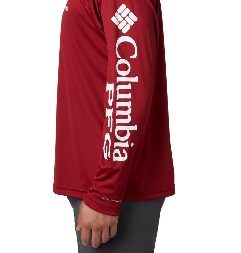 Men's PFG Terminal Tackle Long Sleeve Shirt, Color: Beet, White Logo, image 3