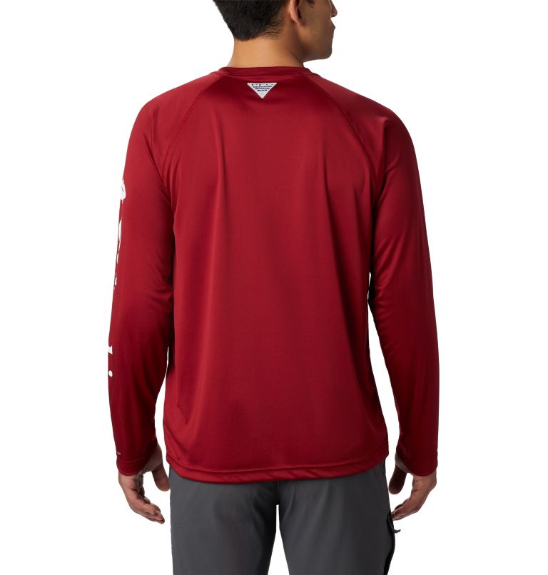 Men's PFG Terminal Tackle Long Sleeve Shirt, Color: Beet, White Logo, image 2