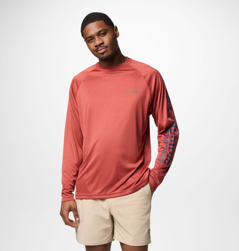 Men's PFG Terminal Tackle Long Sleeve Shirt, Color: Dusty Crimson, Nocturnal Logo, image 1