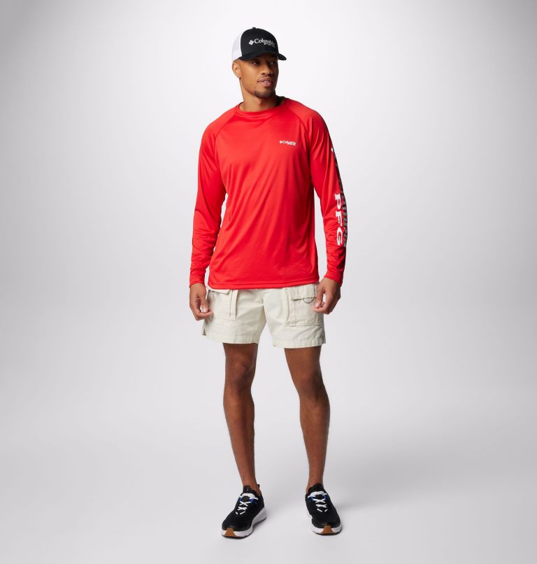 Men's PFG Terminal Tackle Long Sleeve Shirt, Color: Red Spark, White Logo, image 3