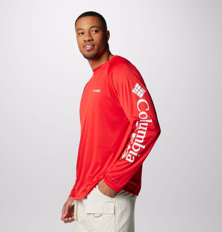 Men's PFG Terminal Tackle Long Sleeve Shirt, Color: Red Spark, White Logo, image 4
