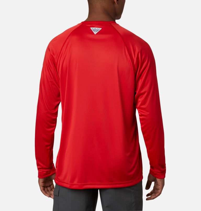 Men’s PFG Terminal Tackle Long Sleeve Shirt, Color: Red Spark, White Logo, image 2