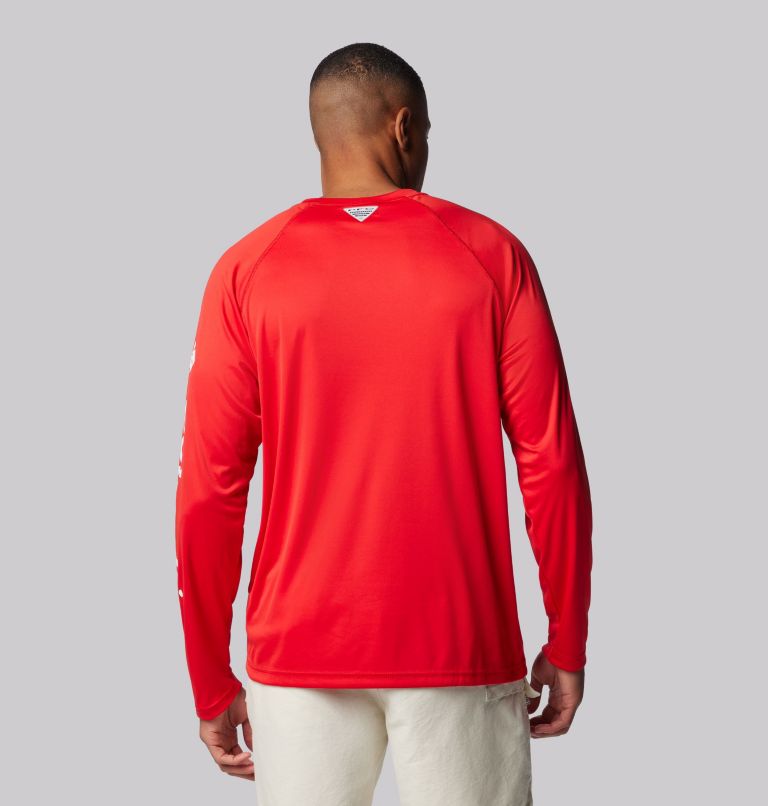 Men's PFG Terminal Tackle Long Sleeve Shirt, Color: Red Spark, White Logo, image 2