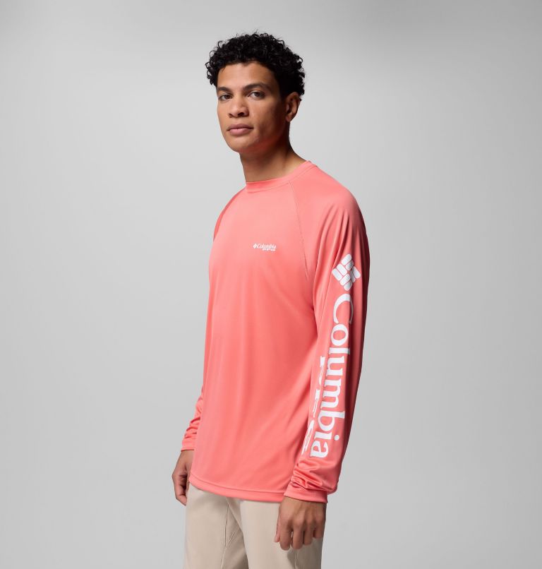 Men's PFG Terminal Tackle Long Sleeve Shirt, Color: Melonade, White Logo, image 4