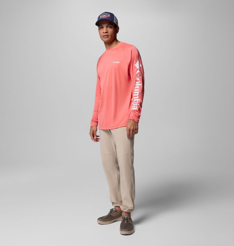 Men's PFG Terminal Tackle Long Sleeve Shirt, Color: Melonade, White Logo, image 2