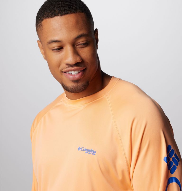 Men's PFG Terminal Tackle Long Sleeve Shirt, Color: Bright Nectar, Vivid Blue Logo, image 5