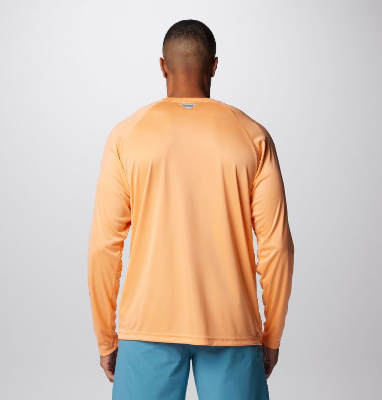 Men's PFG Terminal Tackle Long Sleeve Shirt, Color: Bright Nectar, Vivid Blue Logo, image 2