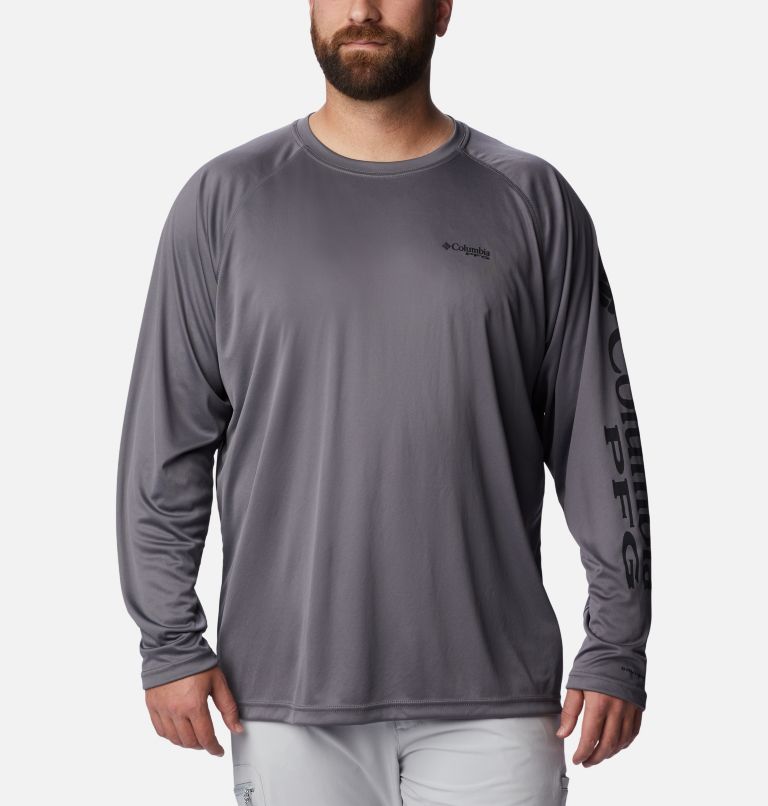 Men’s PFG Terminal Tackle Long Sleeve Shirt - Big, Color: City Grey, Black Logo, image 1
