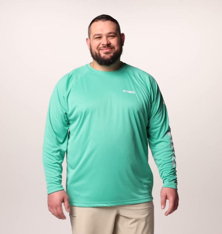 Men's PFG Terminal Tackle Long Sleeve Shirt - Big, Color: Glaze Green, White Logo